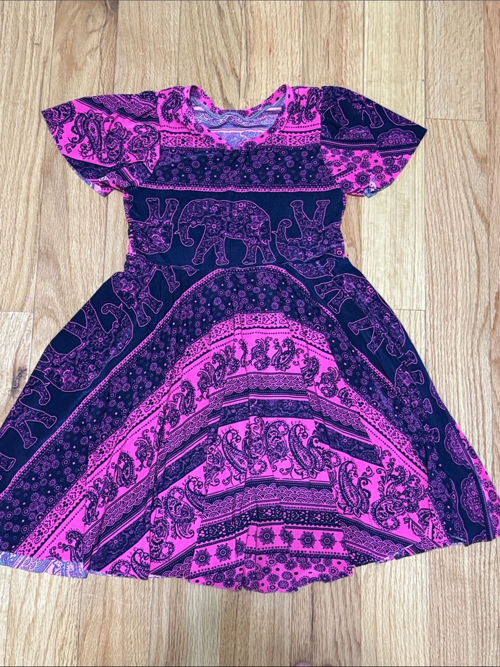 Girls' Pink and Navy Elephant Print Twirl Dress